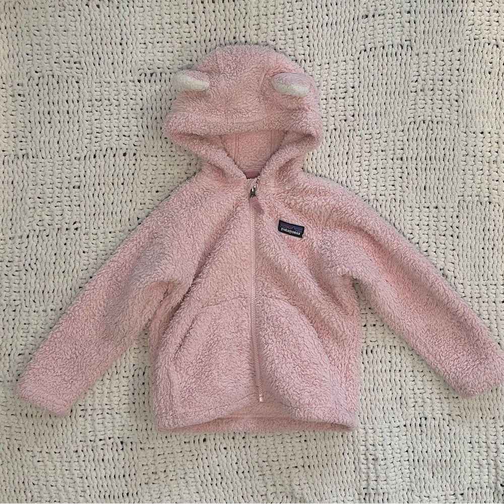 Toddler girls pink Patagonia fleece zip up hoodie